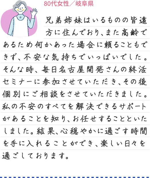 [80代女性/岐阜県]さんからのお声